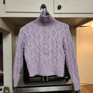 Sincerely Jules Lilac Cable Knit Turtleneck Cropped Sweater